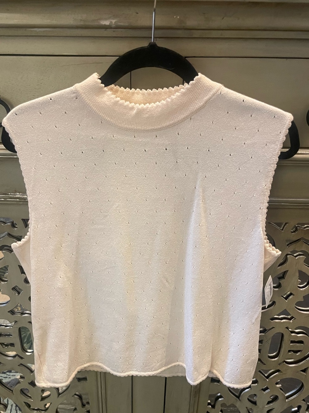 St John Sleeveless Pointelle Knit Top - Cream